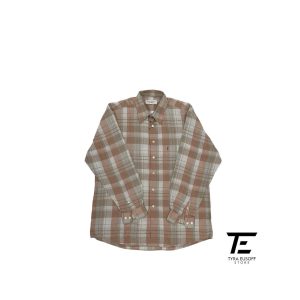 (XL) Yves Saint Laurent ochre plaid cotton-blend button-up Shirt (TES389)