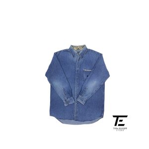 (XL) Burberry Denim Nova Check Long Sleeve Shirt (TES387)
