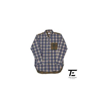 (M) Burberry Check Patchwork Long Sleeve Shirt