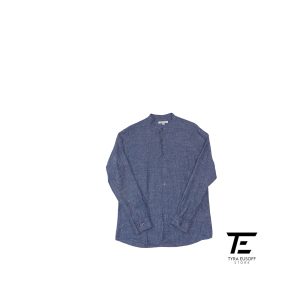 (XL) Topten Linen Blend Band Collar Long Sleeve Shirt