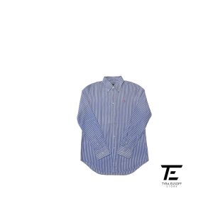 (M) Polo Ralph Lauren Striped Poplin with Pink Pony Logo Long Sleeve Shirt